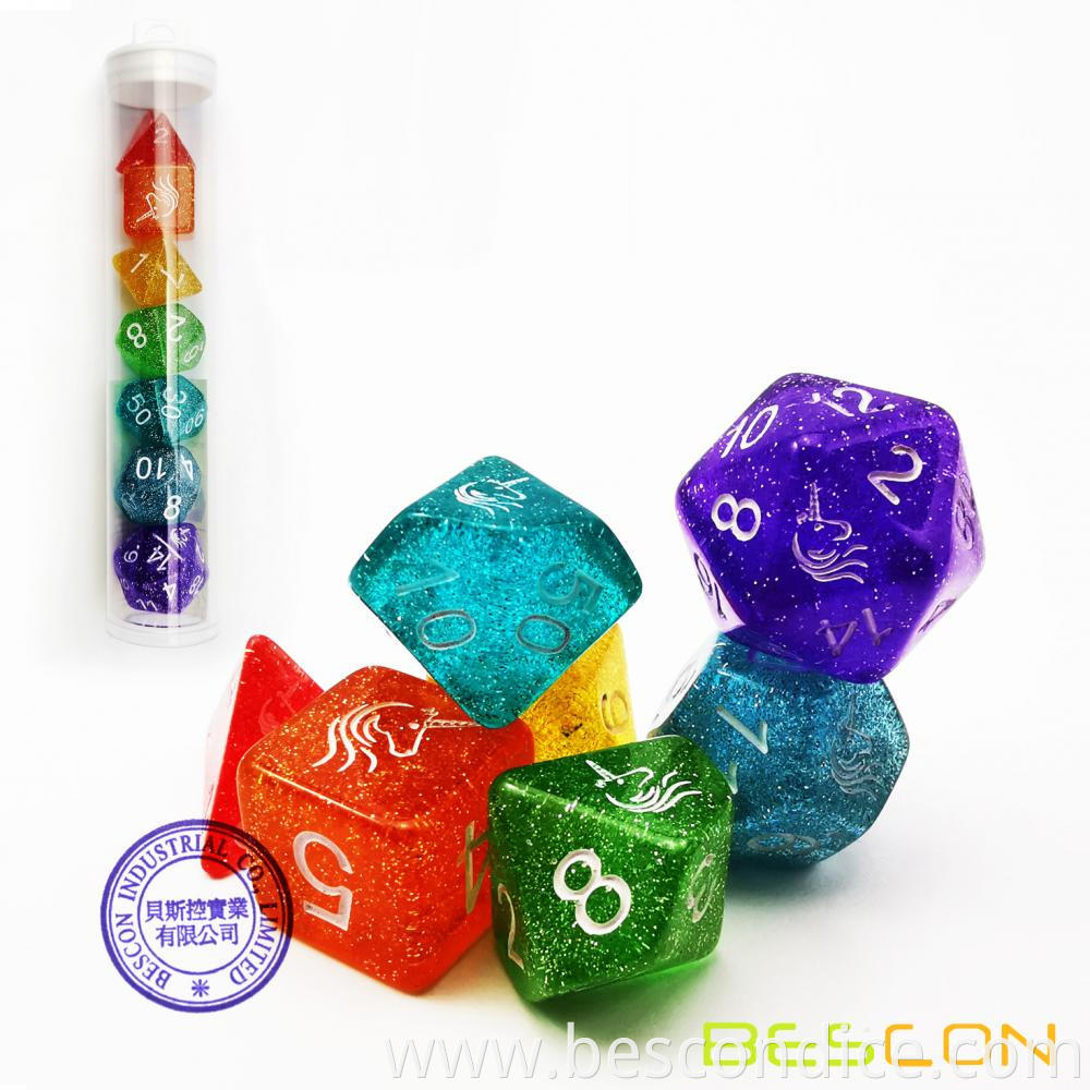 Polyhedral 7 Die Speckled Dice Set Unicorn Rainbow 1